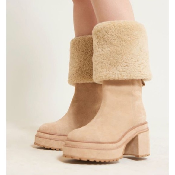 CULT GAIA SOMMAR SUEDE LEATHER/SHEARLING FOLD OVER STYLE BOOTS SIZE EU 39 - Picture 5 of 8